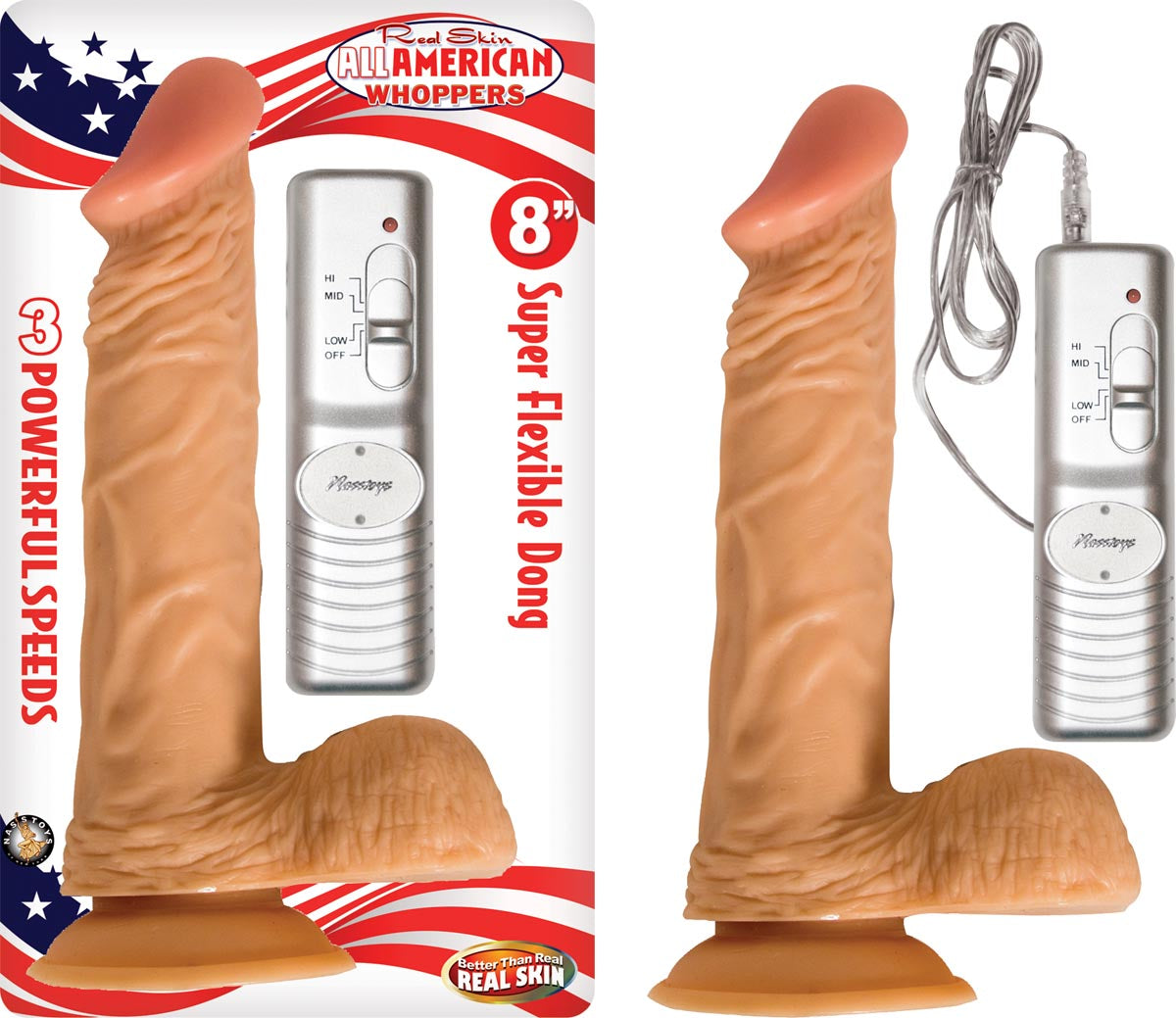 ALL AMERICAN WHOPPER-8" VIBRATING W/ BALLS WHITE