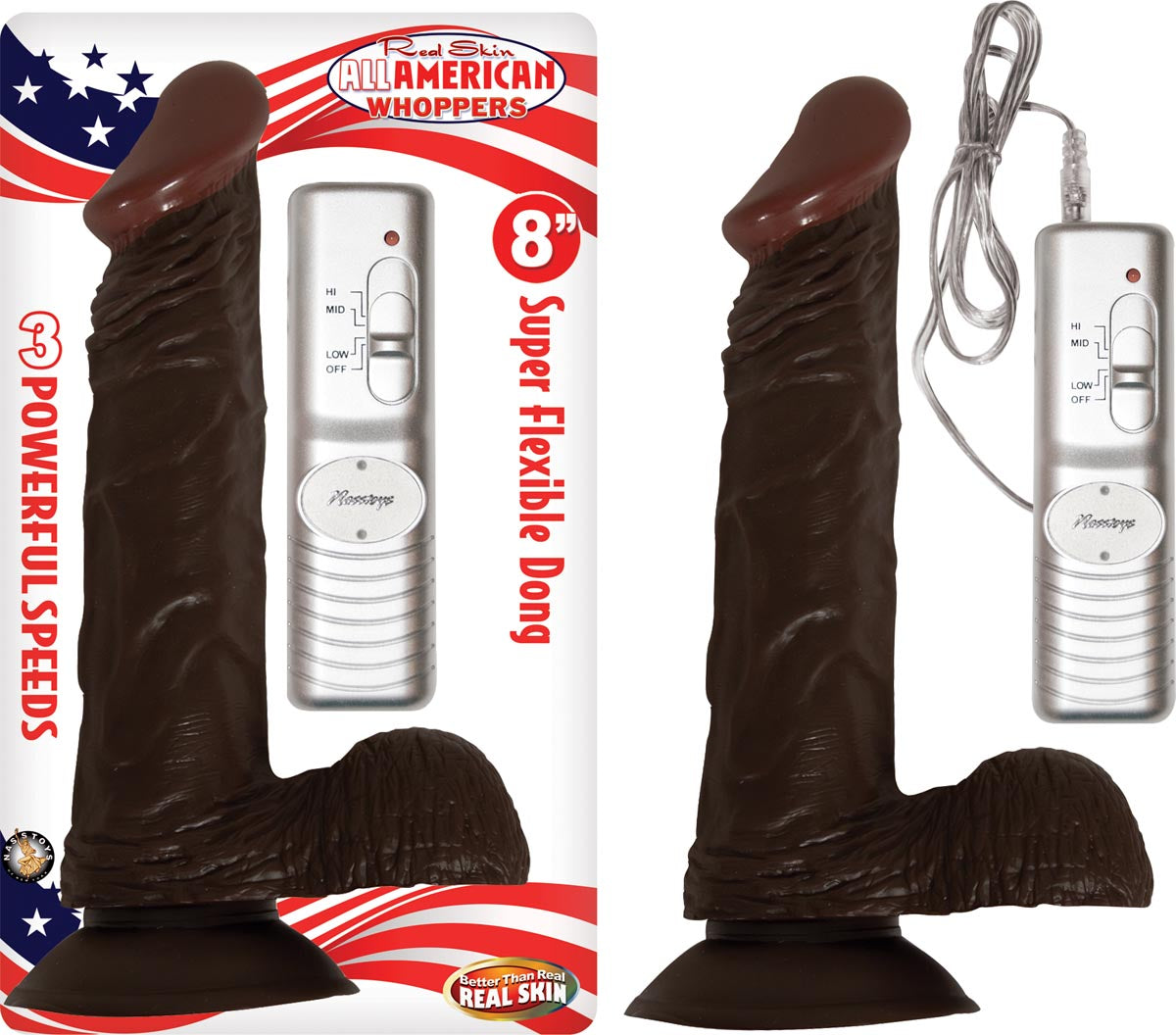 AFRO AMERICAN WHOPPER-8"VIBRATING W/ BALLS BROWN