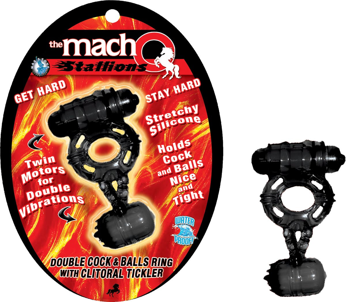 THE MACHO STALLIONS - DOUBLE COCK & BALLS RING WITH CLITORAL TICKLER