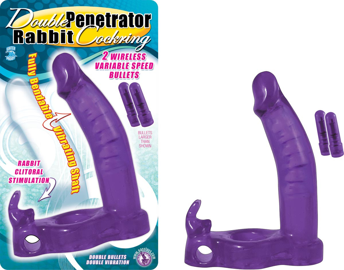 Double Penetrator rabbit cockring - purple