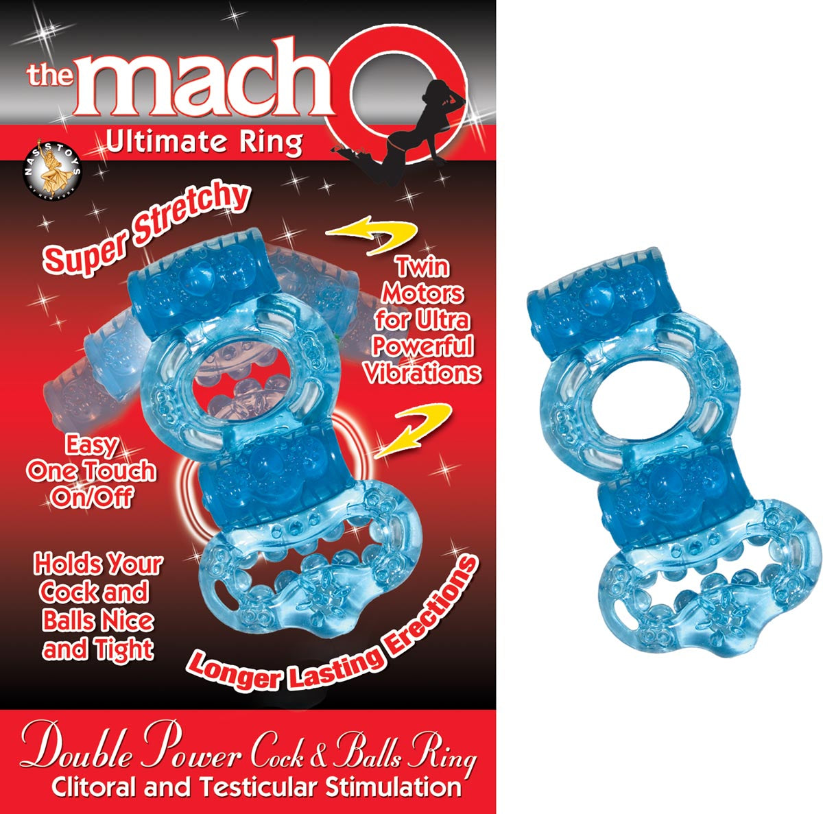THE MACHO DOUBLE POWER COCK & BALLS RING - BLUE