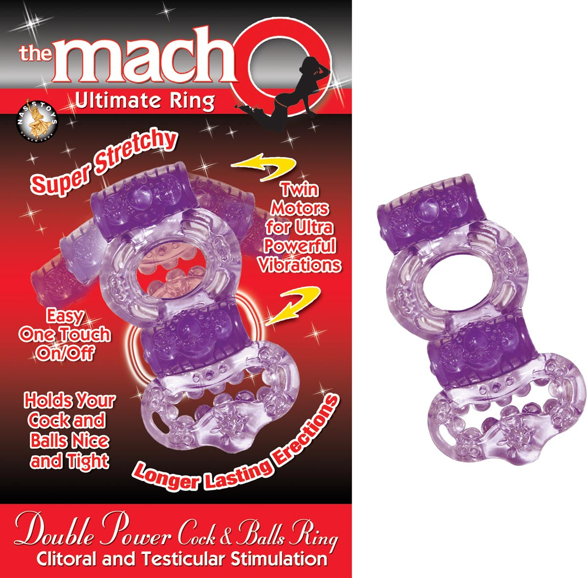 THE MACHO DOUBLE POWER COCK & BALLS RING - PURPLE
