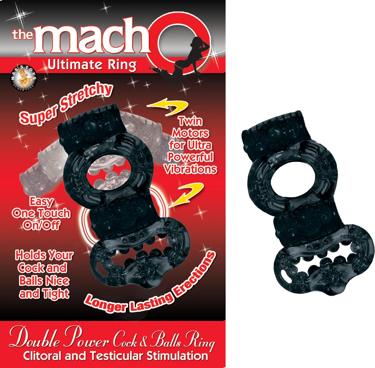 THE MACHO DOUBLE POWER COCK & BALLS RING - BLACK