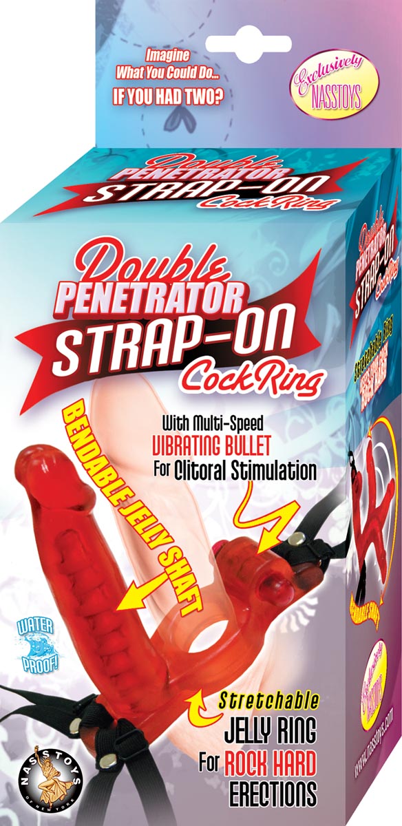 DOUBLE PENETRATOR STRAP-ON COCKRING - RED