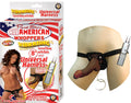 AFRO AMERICAN WHOPPERS VIBRATING 8" DONG WITH UNIVERSAL HARNESS - BROWN