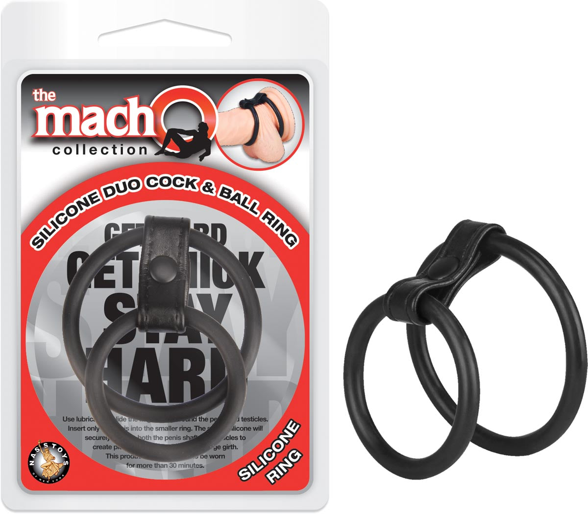 THE MACHO SILICONE DUO COCK & BALL RING - BLACK