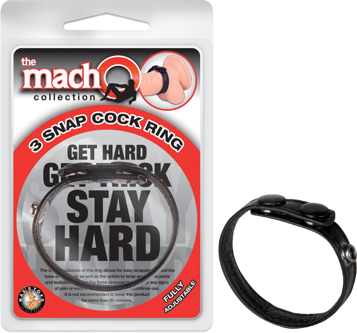 THE MACHO 3 SNAP COCK RING - BLACK