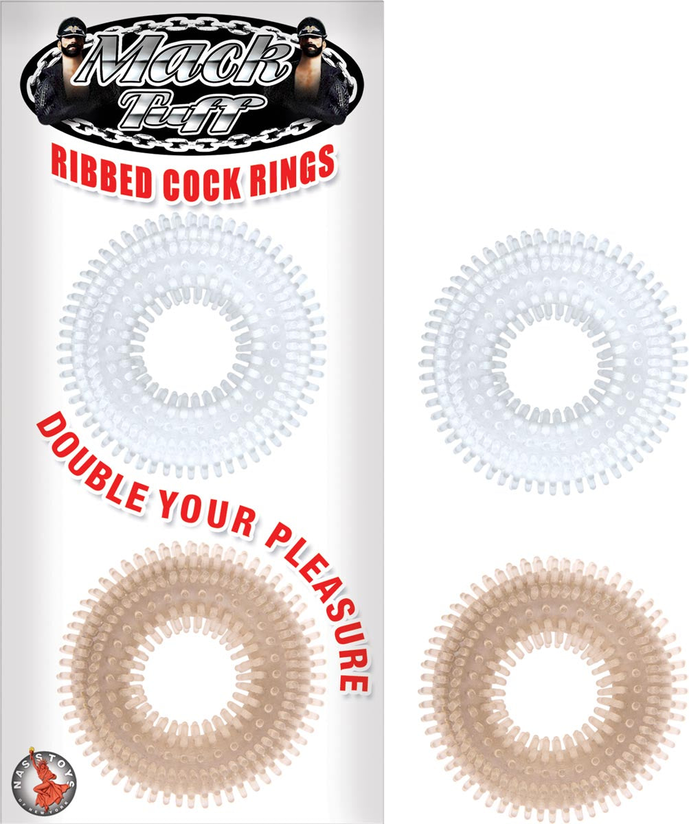 MACK TUFF RIBBED COCK RINGS - CLEAR/SMOKE