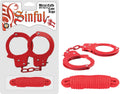 SINFUL METAL CUFFS WITH KEYS & LOVE ROPE - RED