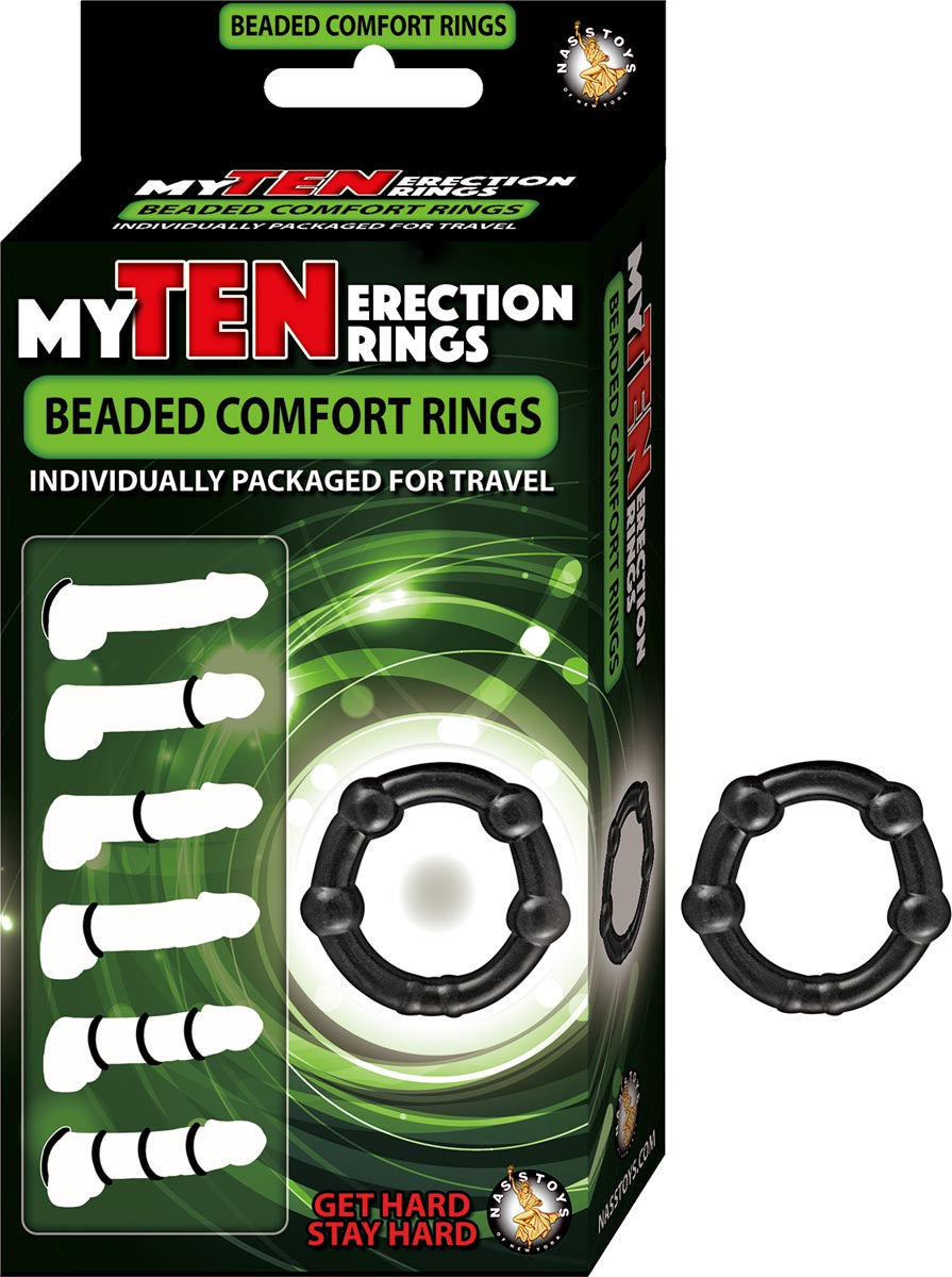 MY TEN ERECTION RINGS BEADED COMFORT RINGS-BLACK