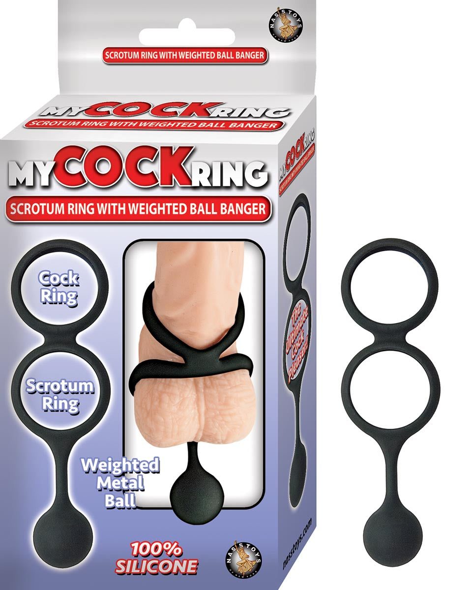 MY COCKRING SCROTUM RING WITH WEIGHTED BALL BANGER-BLACK