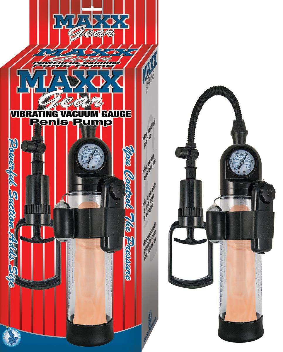 MAXX GEAR VIBRATING VACUUM GAUGE PENIS PUMP-CLEAR