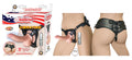ALL AMERICAN WHOPPERS VIBRATING 5" CURVED DONG W/BALLS & UNIVERSAL HARNESS-WHITE