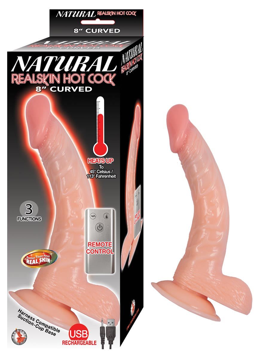 NATURAL REALSKIN HOT COCK CURVED 8"-WHITE
