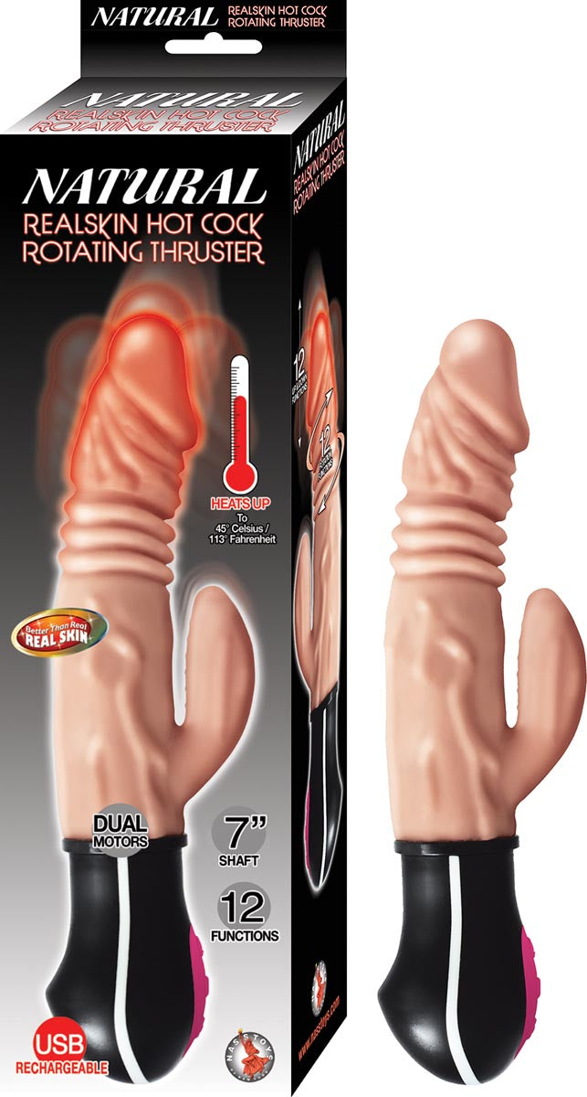 NATURAL REALSKIN HOT COCK ROTATING THRUSTER-WHITE