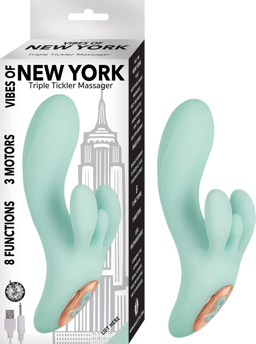 VIBES OF NEW YORK TRIPLE TICKLER MASSAGER-AQUA