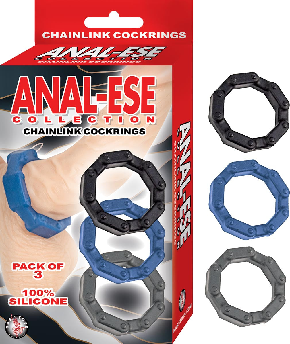ANAL-ESE CHAINLINK COCKRINGS-BLACK, BLUE, GREY