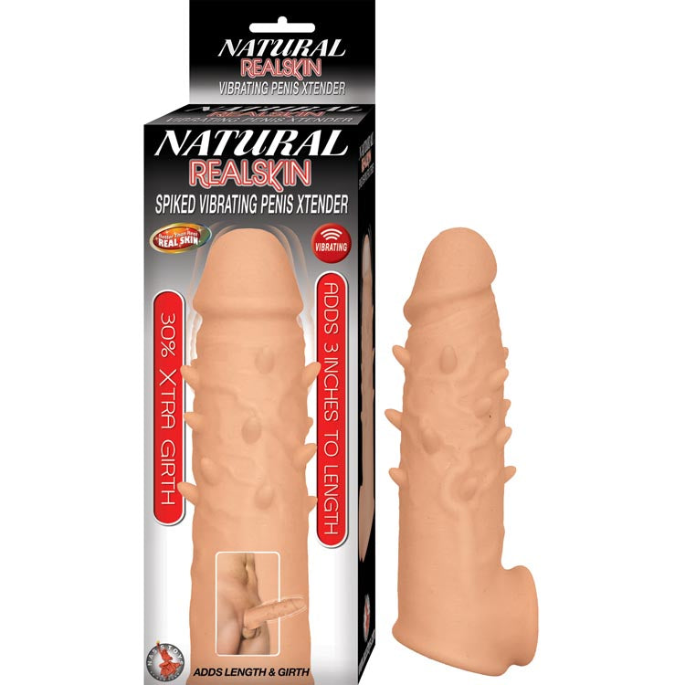 NATURAL REALSKIN SPIKED VIBRATING PENIS XTENDER-WHITE