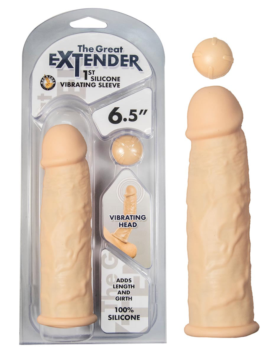 THE GREAT EXTENDER 1ST SILICONE VIBRATING SLEEVE 6.5" - WHITE
