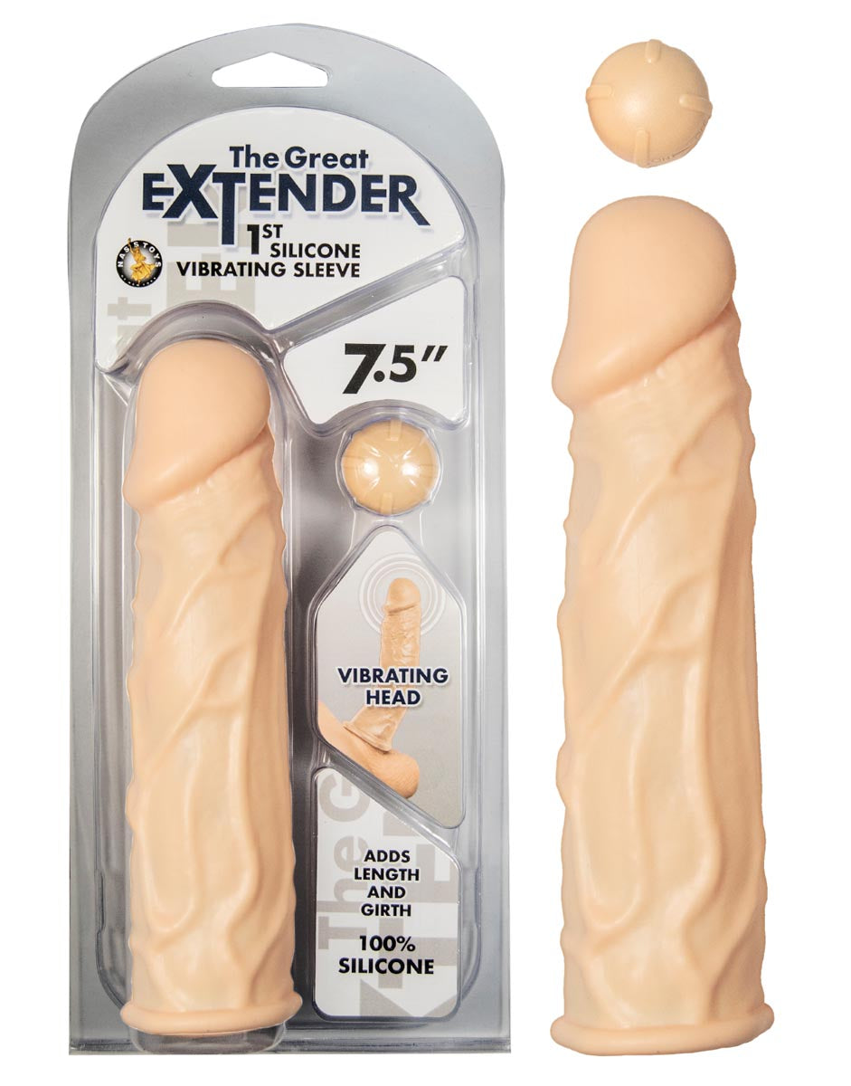 THE GREAT EXTENDER 1ST SILICONE VIBRATING SLEEVE 7.5" - WHITE