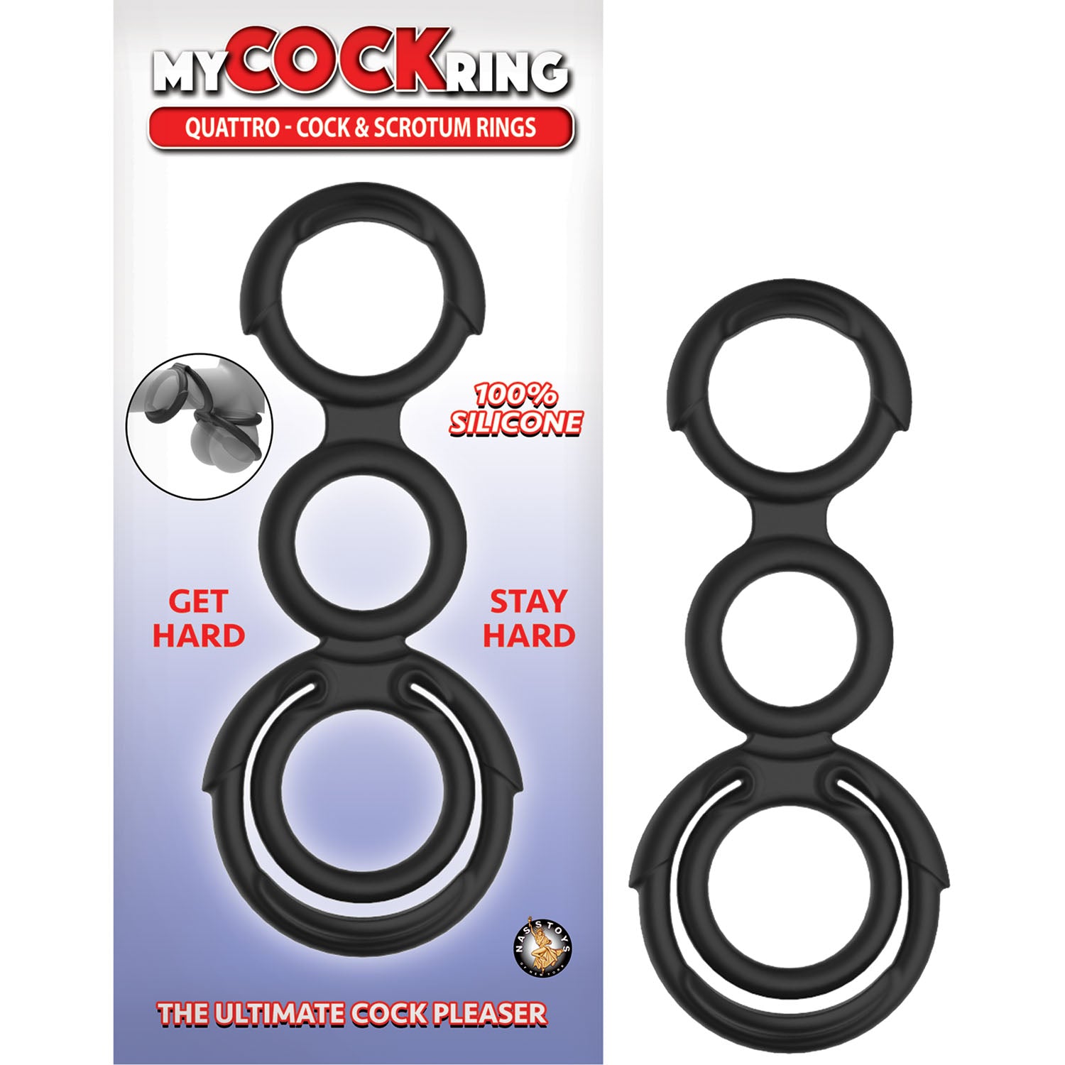 MY COCKRING QUATTRO-COCK & SCROTUM RINGS-BLACK