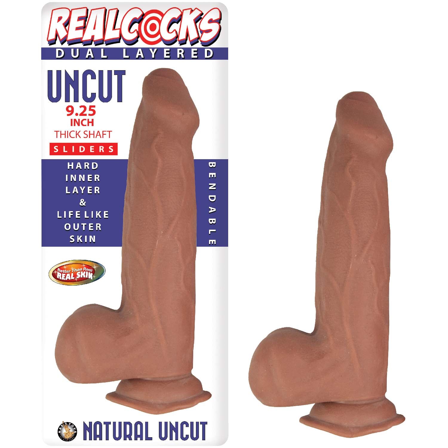 REALCOCKS DUAL LAYERED UNCUT SLIDERS 9.25" THICK SHAFT-BROWN