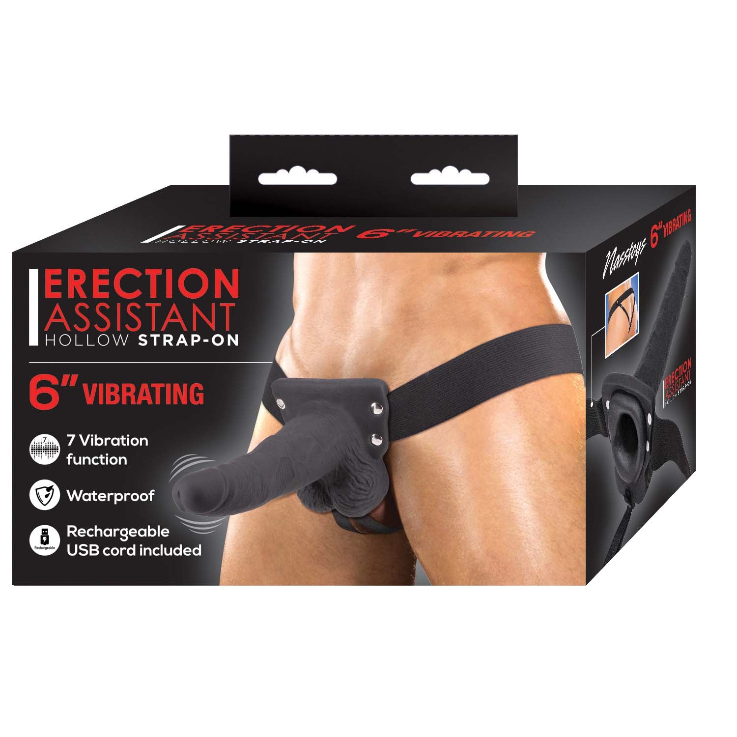 ERECTION ASSISTANT HOLLOW STRAP-ON 6" VIBRATING-BLACK