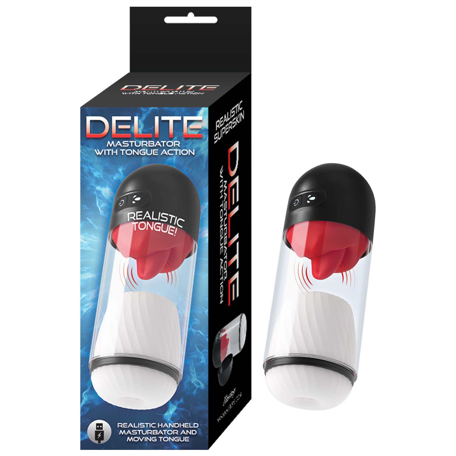 DELITE MASTURBATOR WITH TONGUE ACTION-WHITE
