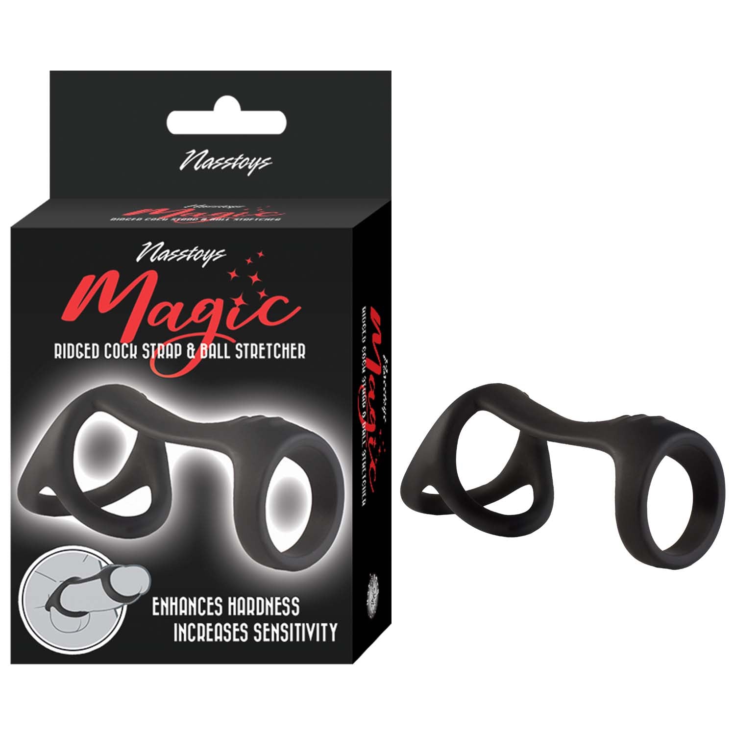 MAGIC RIDGED COCK STRAP & BALL STRETCHER-BLACK