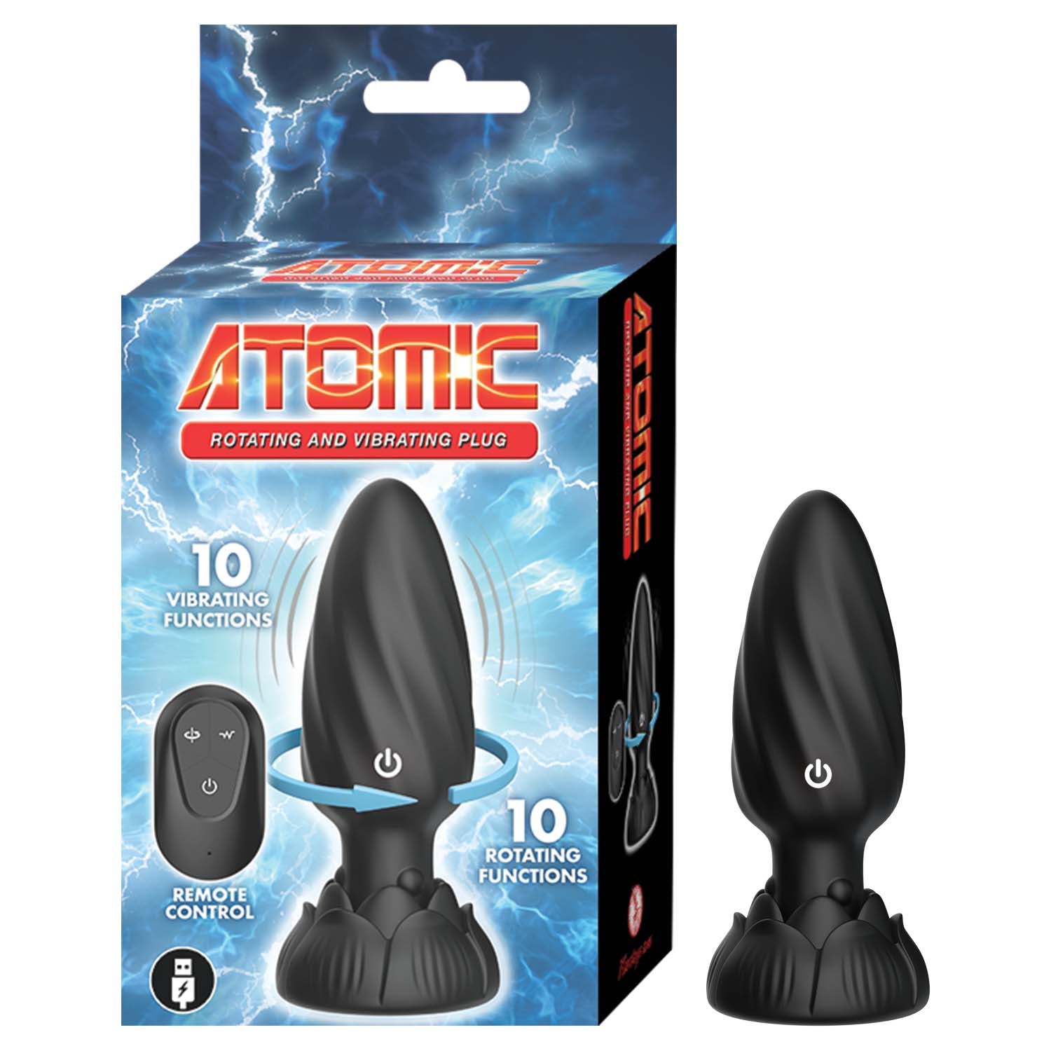 ATOMIC ROTATING & VIBRATING PLUG-BLACK