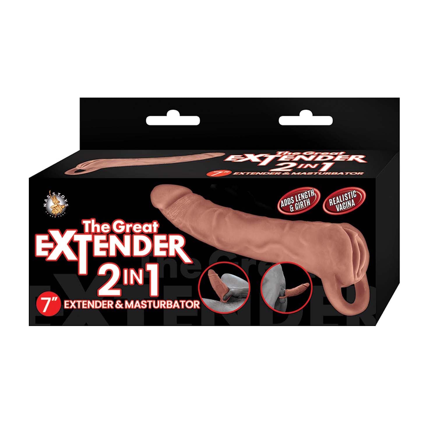 THE GREAT EXTENDER 2 IN 1 7" EXTENDER & MASTURBATOR-BROWN