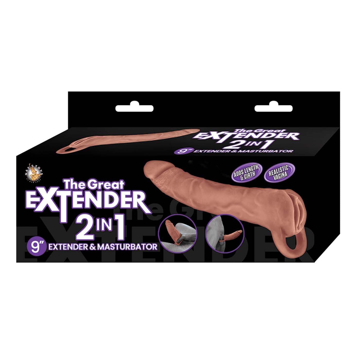 THE GREAT EXTENDER 2 IN 1 9" EXTENDER & MASTURBATOR-BROWN